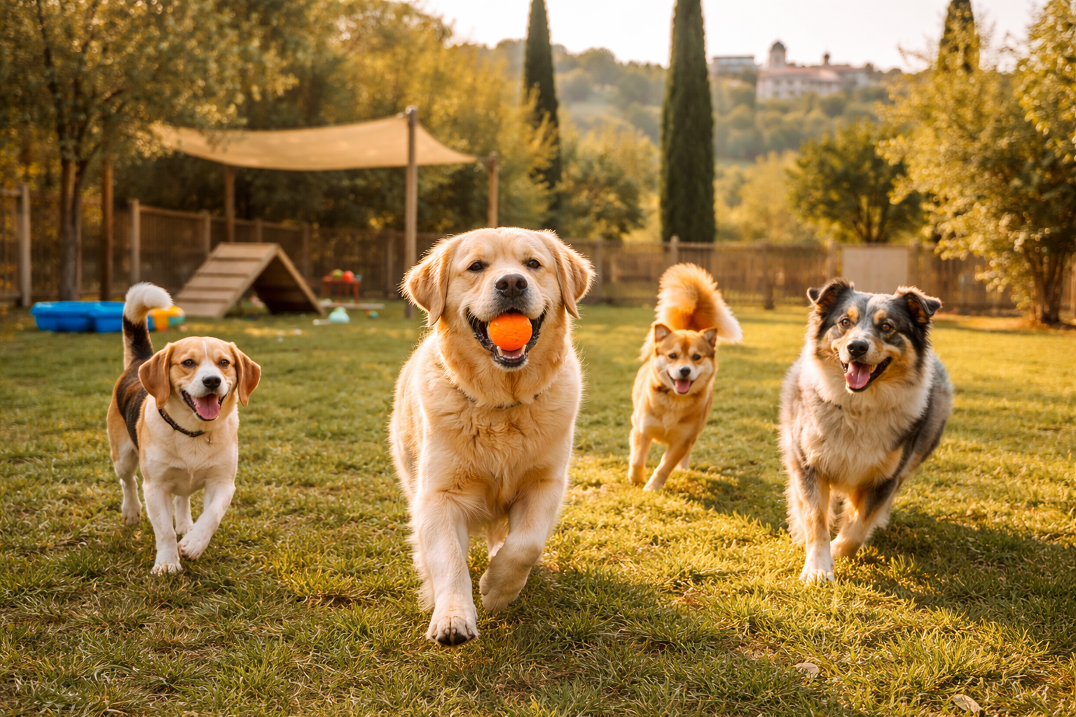 Cani che giocano in un asilo diurno