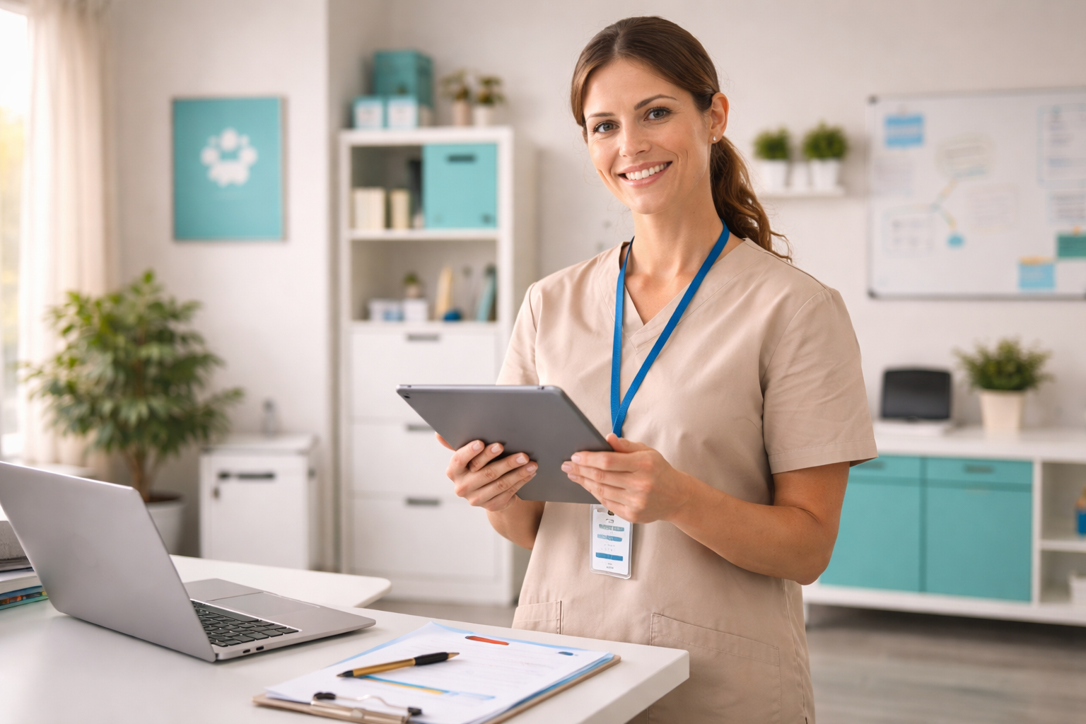 Professionista del pet care al lavoro